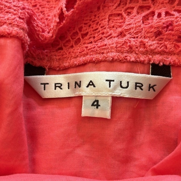 Trina Turk lined cotton mid sleeve salmon colored dress size 4 - Picture 10 of 12
